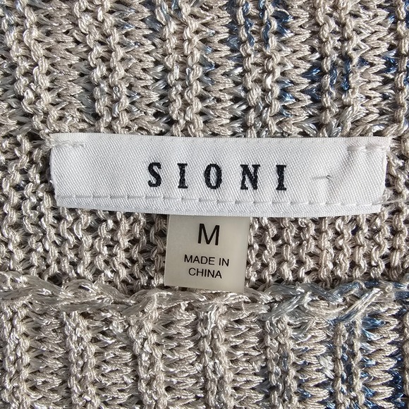 Sioni Womens Abstract Animal Print Open Knit Dolman Sleeve Sweater Beige Blue M - Picture 6 of 10